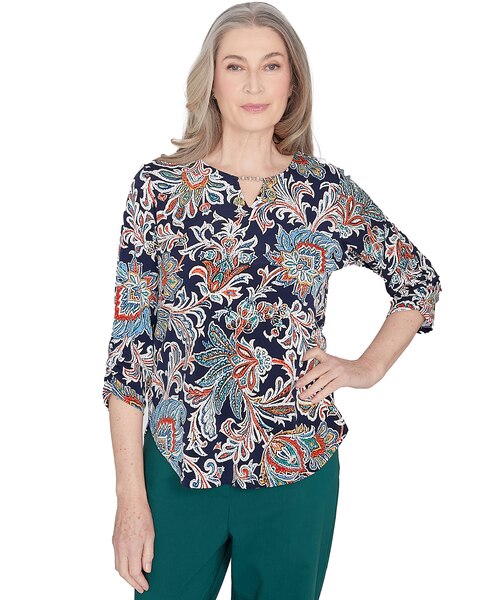 Alfred Dunner® Classics Scroll Three Quarter Ruched Sleeves