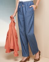 Cotton Drawstring Straight-Leg Pull-On Denim Jeans thumbnail number 1