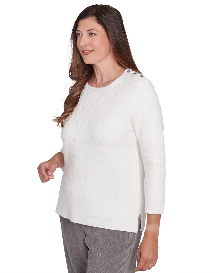 Alfred Dunner® Copenhagen Textured Cable Knit Crew neck Top image number 3