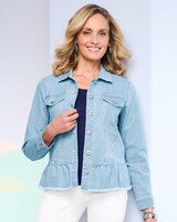 Peplum Stripe Jean Jacket thumbnail number 1