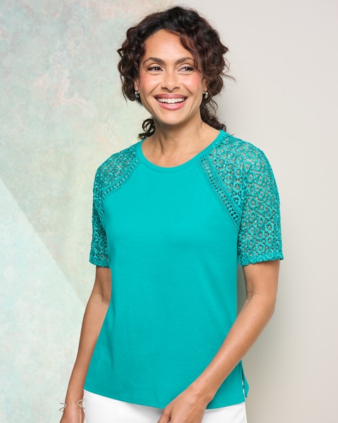 Eyelet Mixed Knit Tee