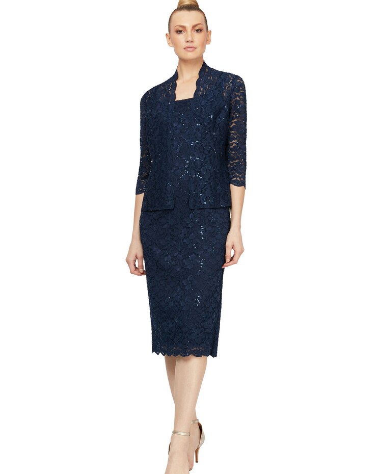 Alex Evenings Sequined Lace Two Piece Jacket Dress image number 1