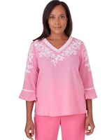 Alfred Dunner® Paradise Island V-Neck Embroidered Top thumbnail number 1