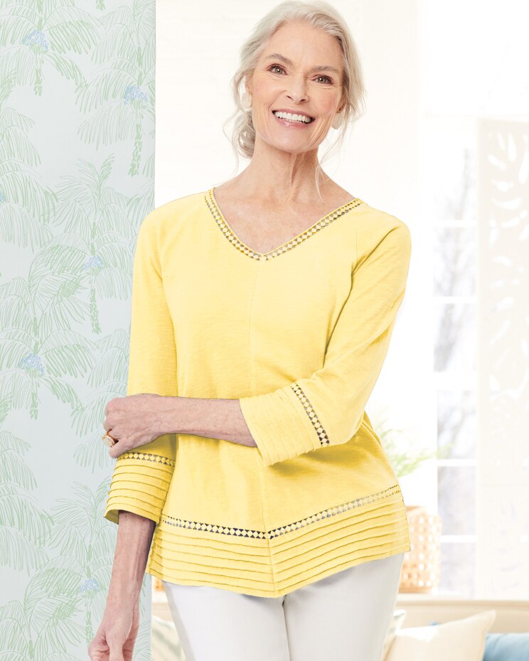 Pintuck Eyelet Trim Tee image number 1