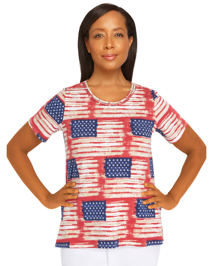 Alfred Dunner® Land Of The Free Double Strap Flag Print Top image number 1