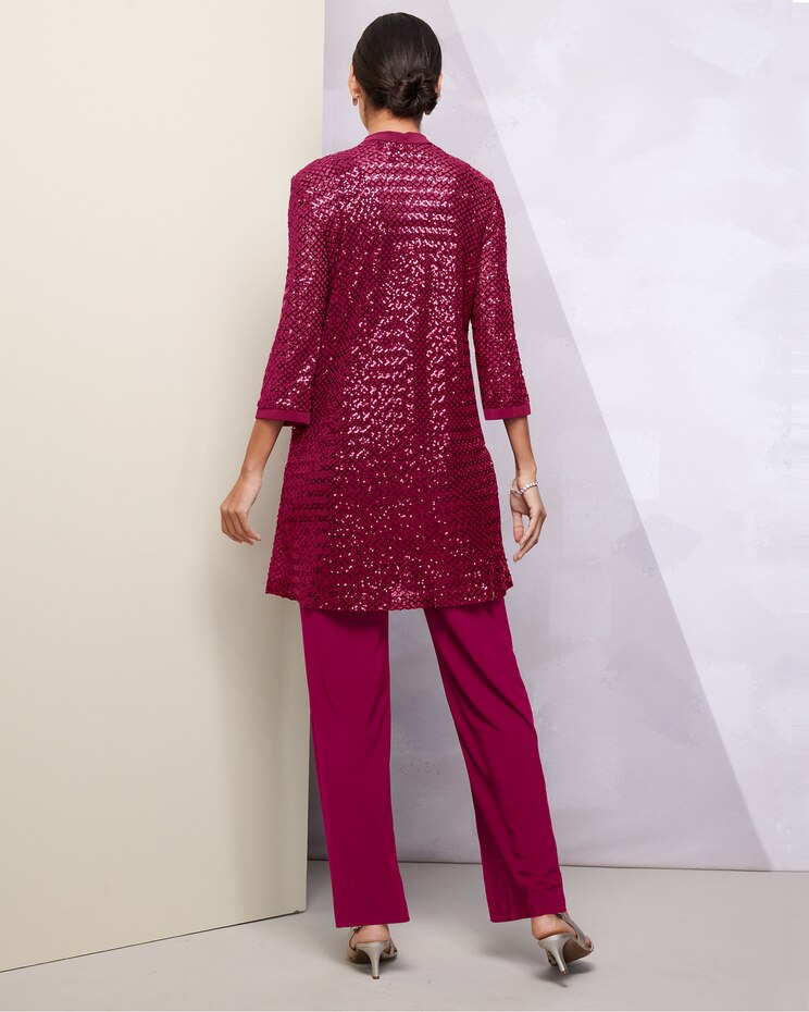 Three-Piece Sequin Duster Pant Set image number 2