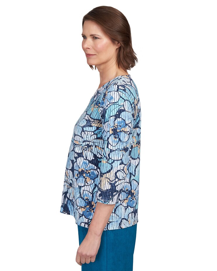 Alfred Dunner® Stripe Floral Beaded Split Neck Top image number 4