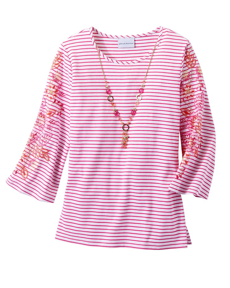 Alfred Dunner Stripe Embroidered Tee image number 1