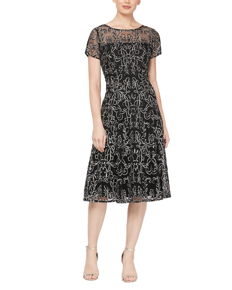 S.L. Fashions Crochet Long Blouson Dress image number 1