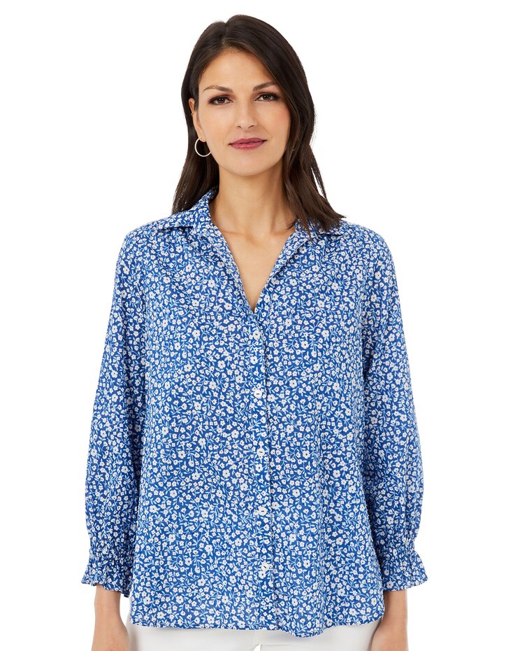 Foxcroft Caspian 3/4 Sleeve French Floral Blouse image number 1