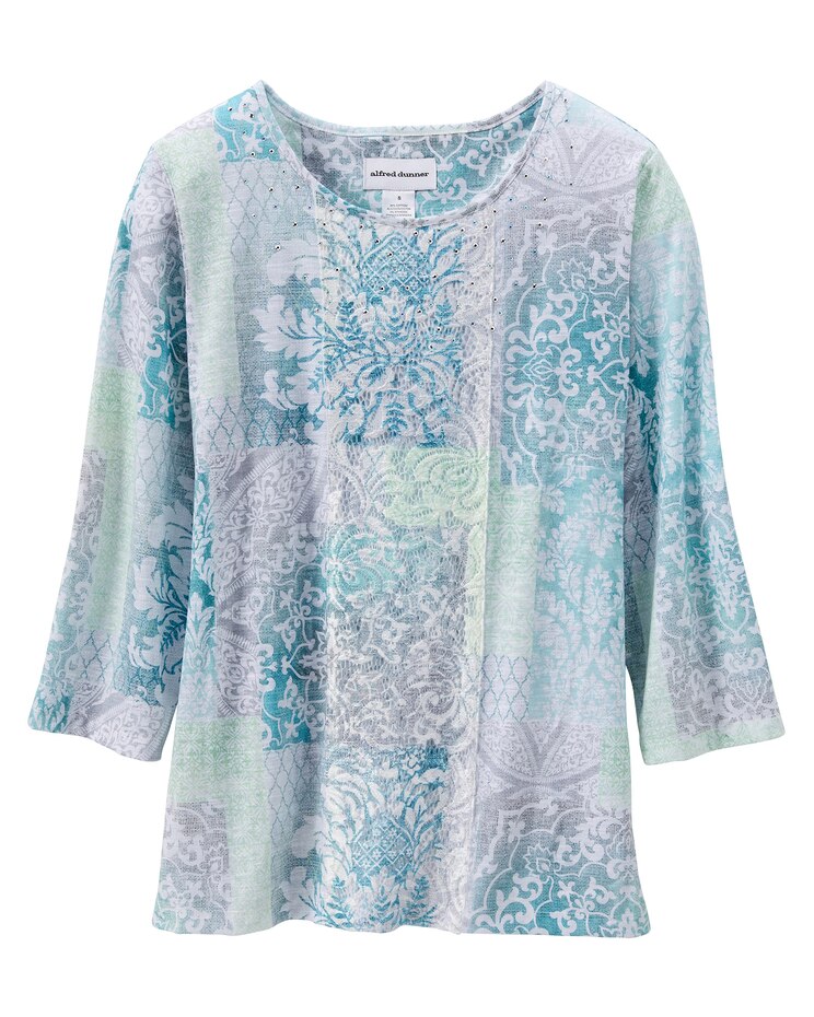Alfred Dunner Scroll Patchwork Knit Top image number 1