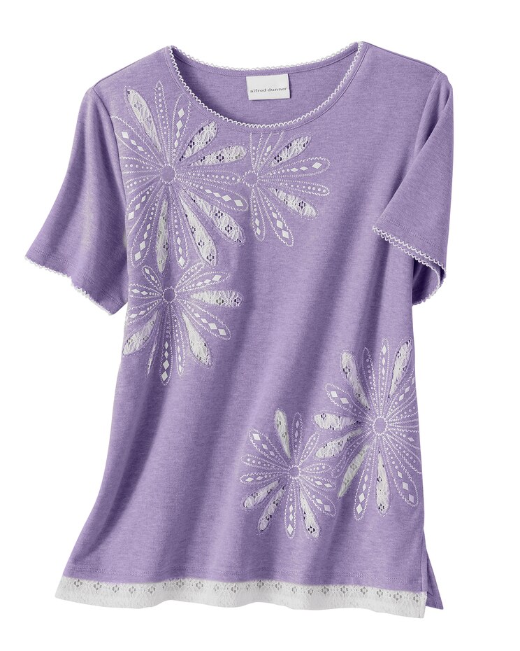 Alfred Dunner Lace Trim Cut-Out Flower Tee image number 1