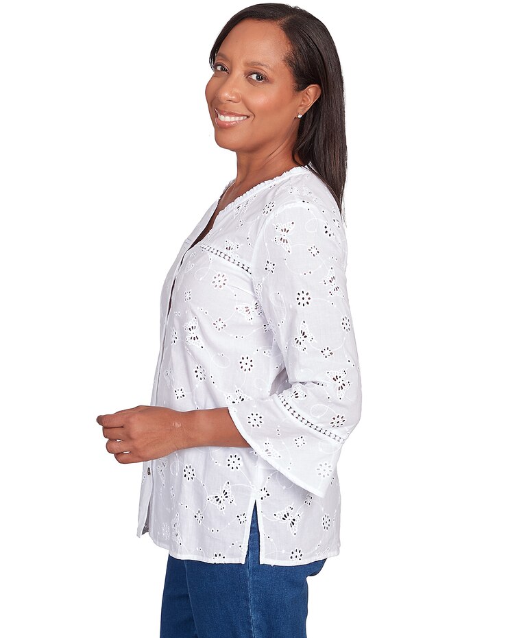 Alfred Dunner® In Full Bloom Butterfly Eyelet Button Front Shirt image number 4