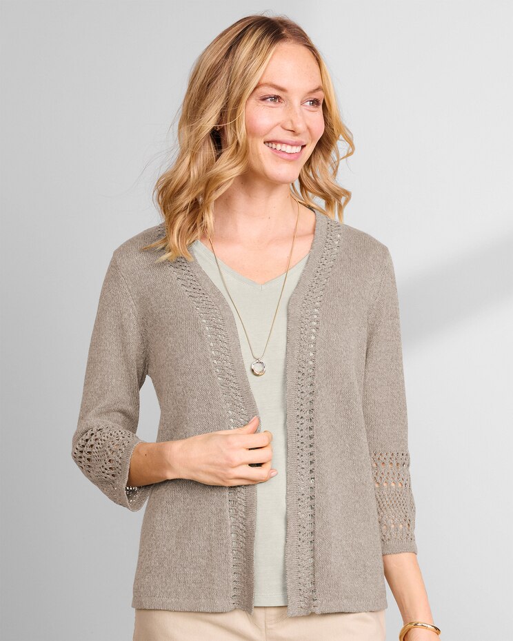 Linen/Cotton Crochet-Trim Cardigan  image number 1