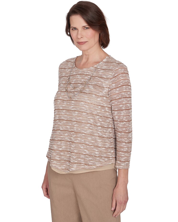 Alfred Dunner® Charm School Space Dye Textured Top With Necklace image number 3