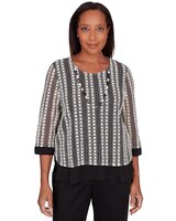 Alfred Dunner® Opposites Attract Striped Texture Top with Necklace thumbnail number 1