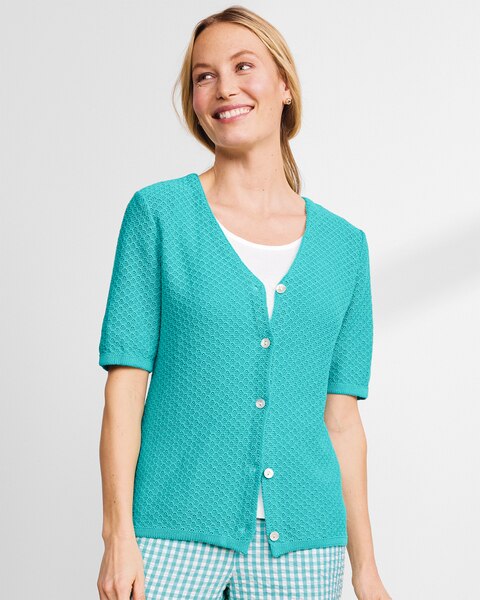 Linen/Cotton Elbow-Sleeve Cardigan 