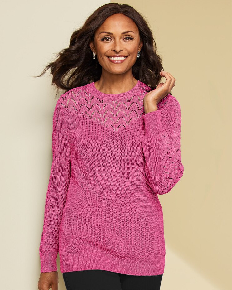 Pointelle Yoke Sweater image number 1