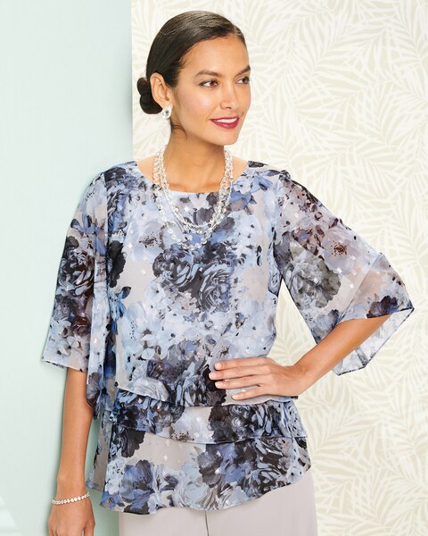 Alex Evenings Printed Tiered Blouse