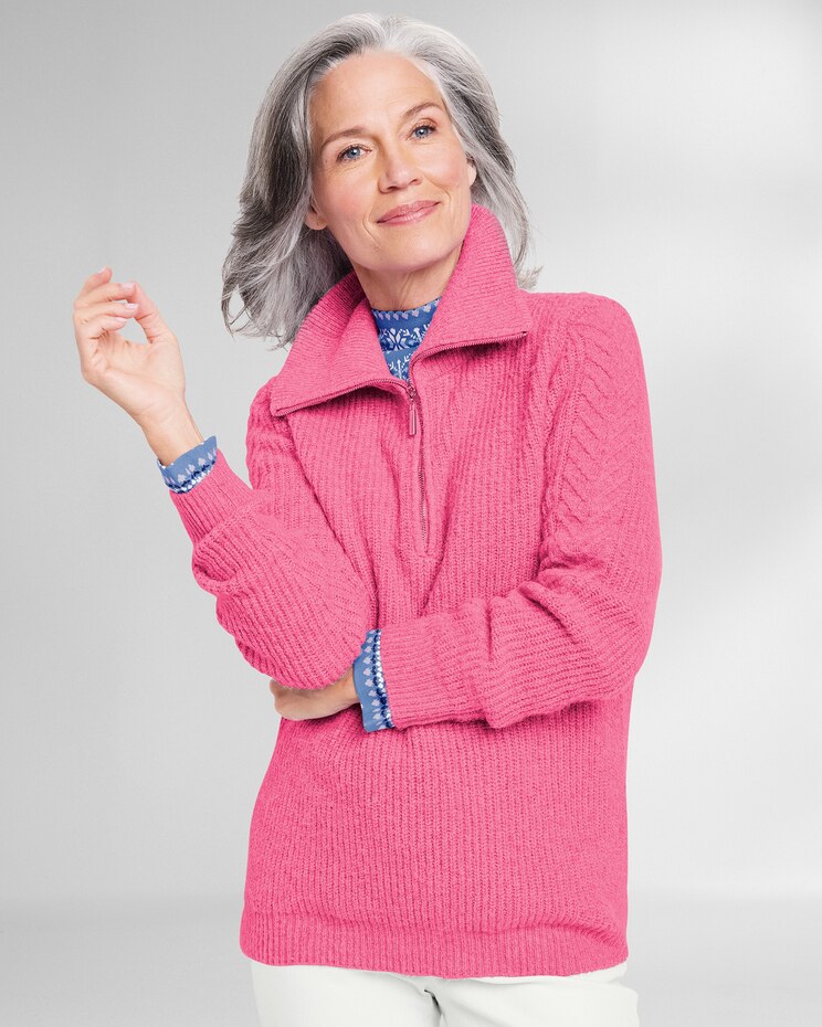 Shaker & Cable Quarter-Zip Sweater image number 1