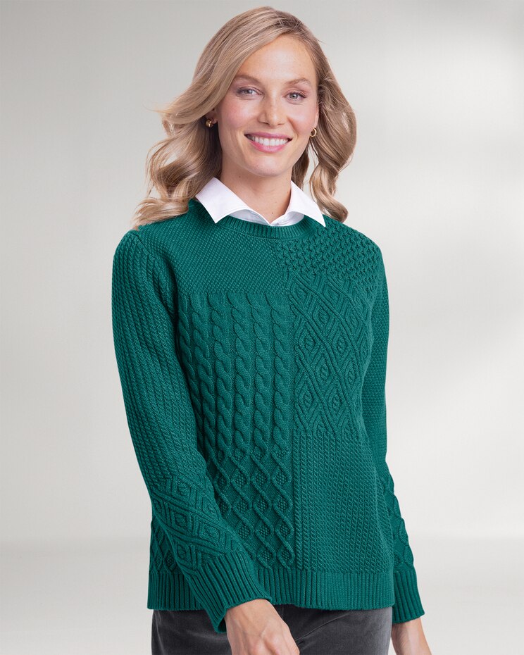 Cozy Cotton Mixed-Stitch Pullover Sweater image number 1