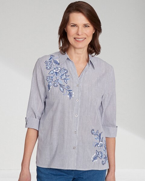 Metallic Striped Shirt with Embroidery by Alfred Dunner
