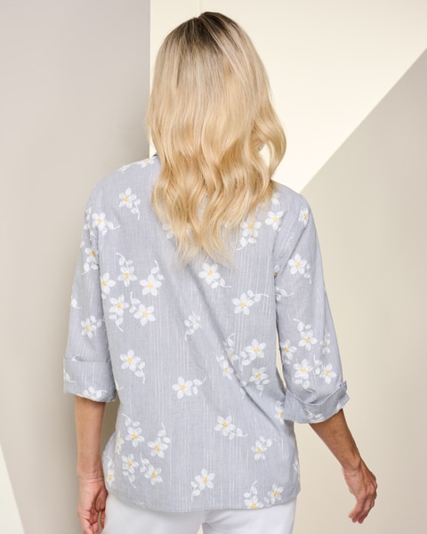 Embroidered Lurex Stripe Shirt by Alfred Dunner
