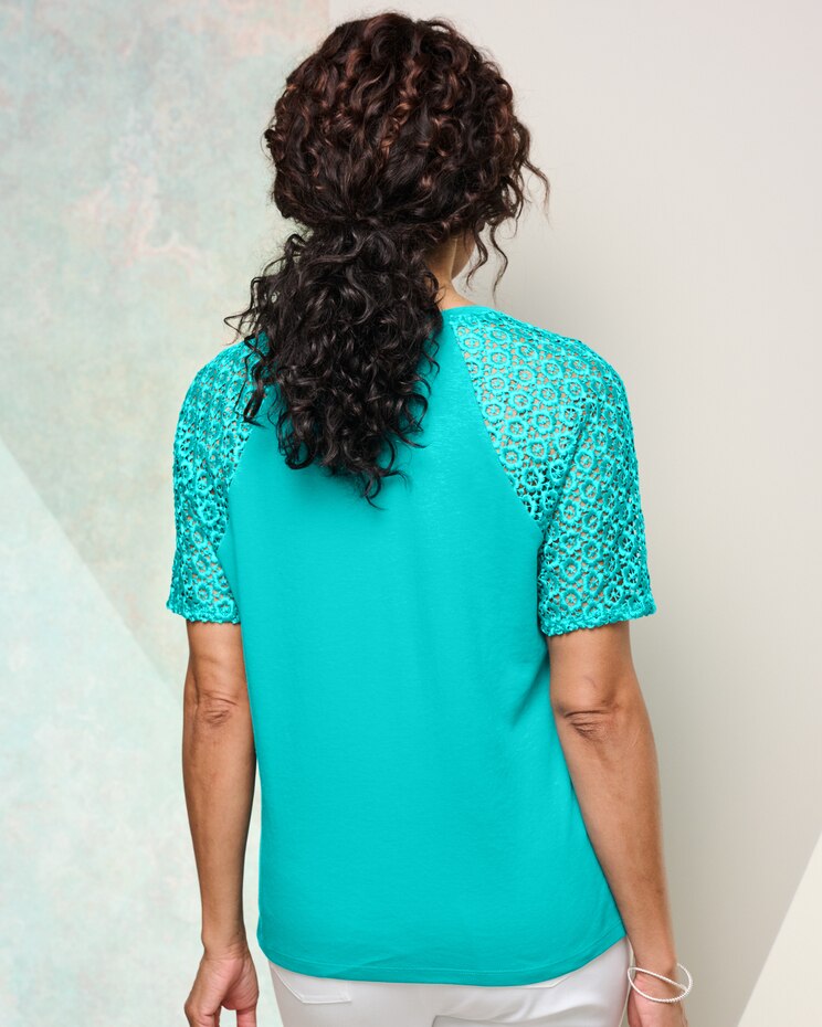 Eyelet Mixed Knit Tee image number 2