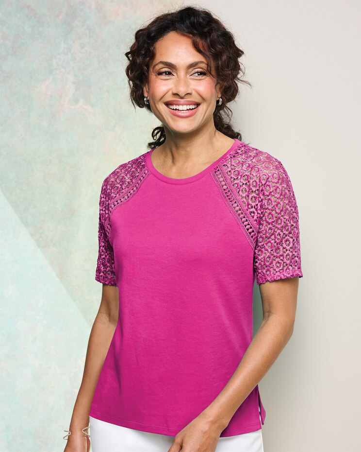 Eyelet Mixed Knit Tee image number 1