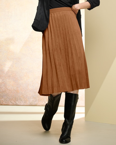 Stretch Microsuede Pleated Skirt