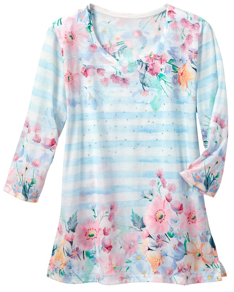 Watercolor Stripe Floral Tee image number 1