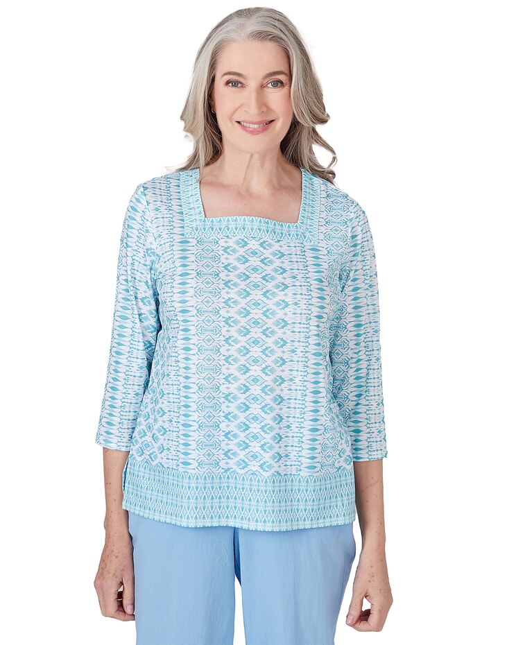Alfred Dunner® Hyannisport Square Neck Geometric Border Top image number 1