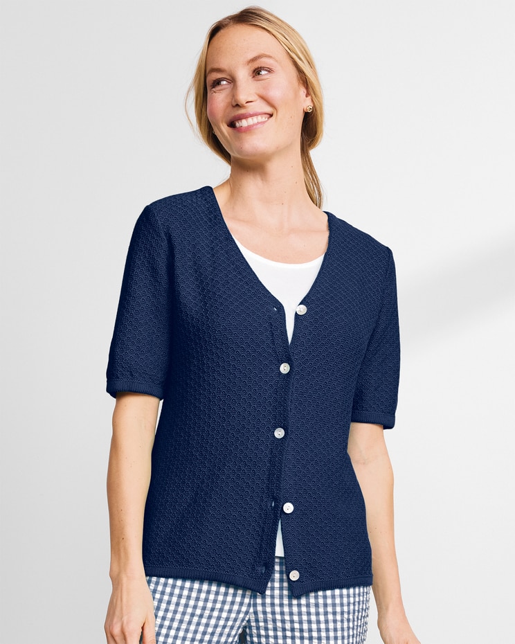 Linen/Cotton Elbow-Sleeve Cardigan  image number 1