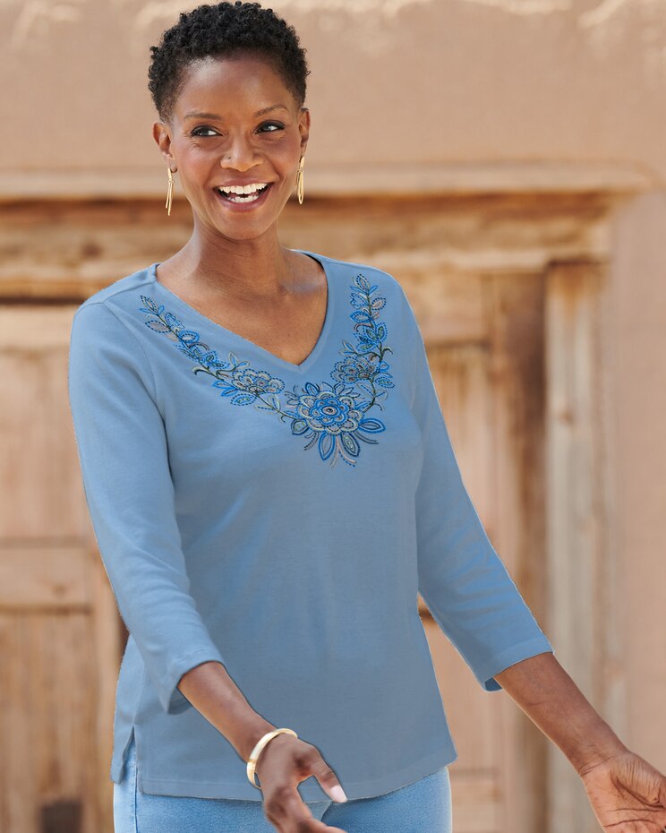 Embroidered Yoke Tee image number 1