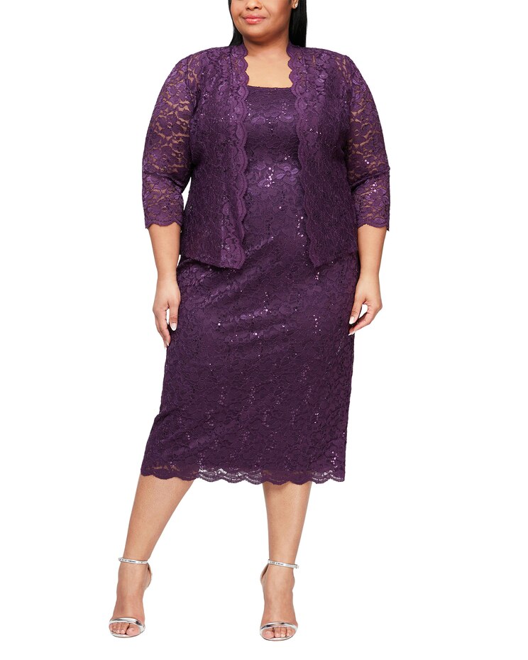 S.L. Fashions Sequin Beaded Shoulder Jacket Dress image number 1