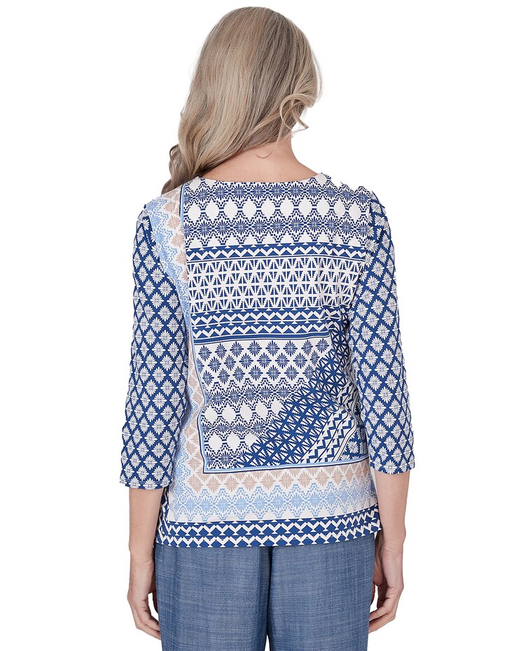 Alfred Dunner® Blue Bayou Geometric Three Quarter Sleeve Top image number 2