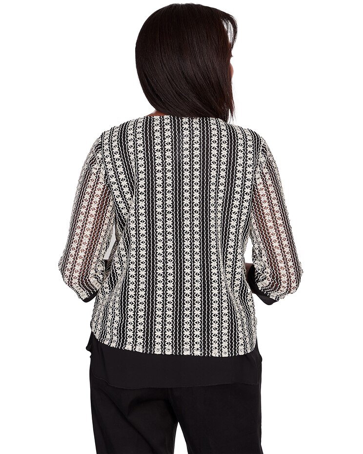 Alfred Dunner® Opposites Attract Striped Texture Top with Necklace image number 2