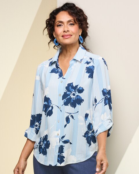 CL Stripe Floral Shirt by Alfred Dunner