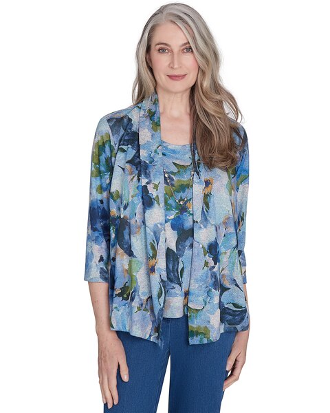 Alfred Dunner® Classics Watercolor Floral Melange Two in One Top