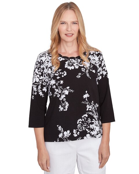 Alfred Dunner® Classics Asymmetric Floral Monotone Crewneck Top
