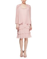 S.L. Fashions Lace Shoulder Beaded Tiered Dress thumbnail number 1