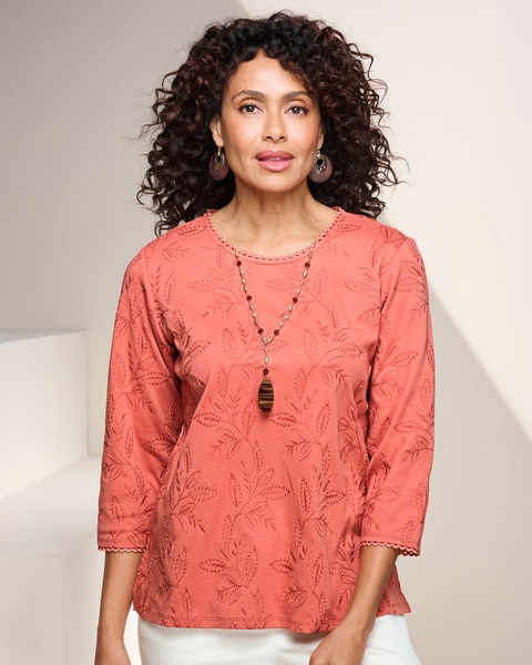 Leaf Embroidery Tee by Alfred Dunner