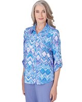 Alfred Dunner® Summer Breeze Zig Zag Button Down Blouse thumbnail number 3