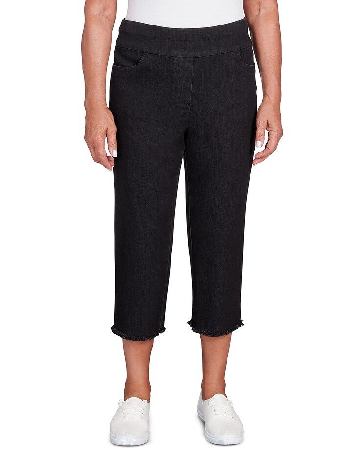 Alfred Dunner® Classics Black Denim Fringe Capri Pant image number 1