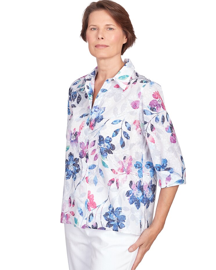 Alfred Dunner® Floral Burnout Button Down Top image number 3