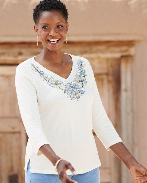 Embroidered Yoke Tee