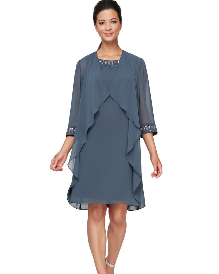 Alex Evenings Two Piece Chiffon Jacket Dress with Beaded Cuffs image number 1