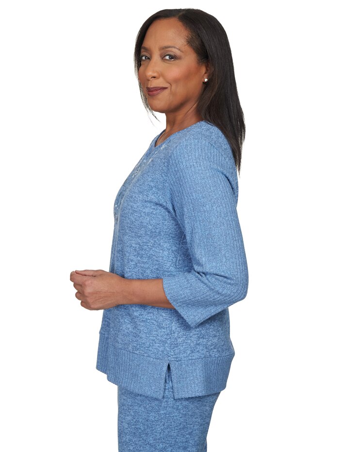 Alfred Dunner® Comfort Zone Flower Embroidery Split Hem Top image number 7