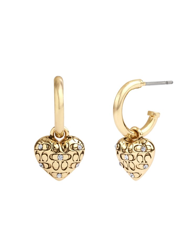 Coach C Logo Heart Charm Huggie Earrings image number 1