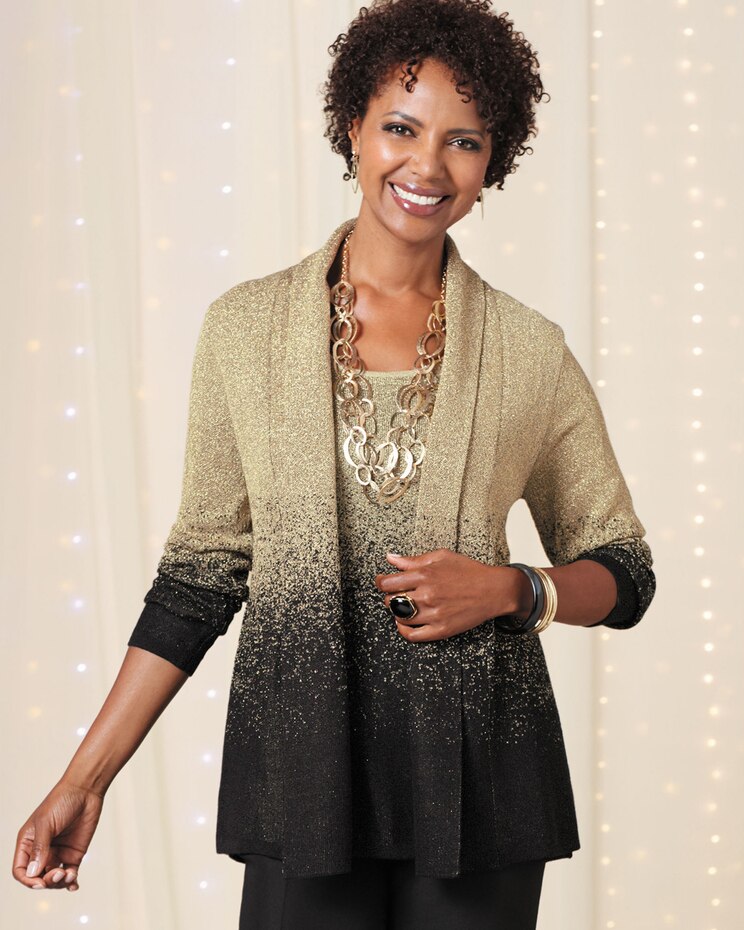 Ombré Shimmer Long Sleeve Cardigan Sweater image number 1